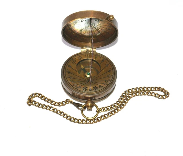Antique brass maritime marine pocket sundial compass Collectible gift item