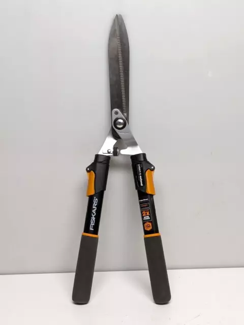 FISKARS 9 in. Power-Lever Blade Telescoping Steel Handle Hedge Trimming Shears