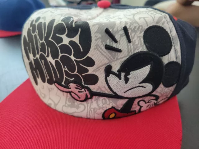 Disney Parks Mickey Mouse Graffiti Embroidered Adult Snapback Hat Cap Blue/White