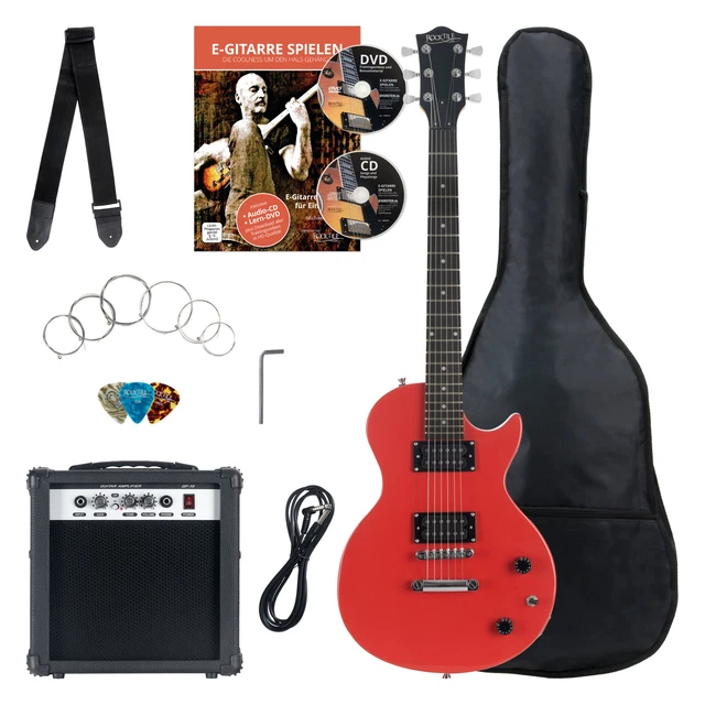7-Teile Komplett E-Gitarre Set Verstärker Gigbag Tasche Gurt Gitarrenset Rot