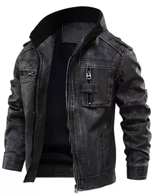 Men's Real Leather Motorcycle Distressed Biker Jacket Bomber Black Vintage Coat