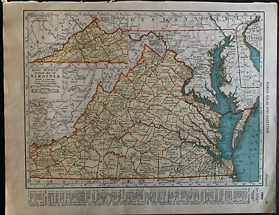 1938 Collier's World Atlas & Gazetteer - 11 x 14 Map of Virginia & Washington