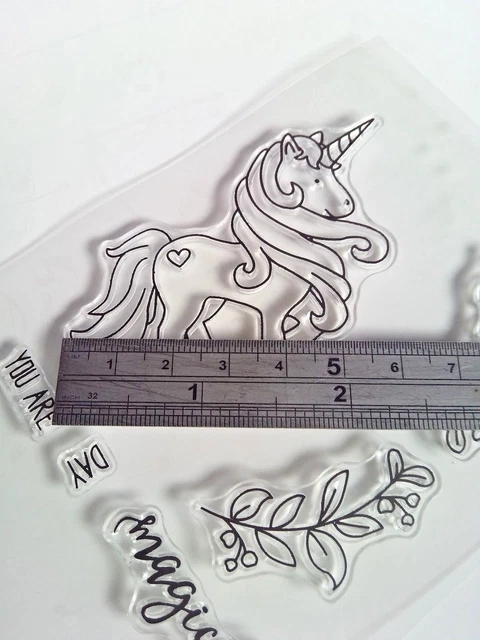 7 klare Silikon Stempel Stanzset Einhorn Sentiment Girlanden Kartenherstellung Sammelalbum 2