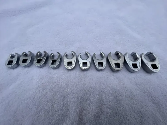 Snap On 10pc 3/8" drive 6-Point Metric Flare Nut Crowfoot Wrench Set, 9 -19mm