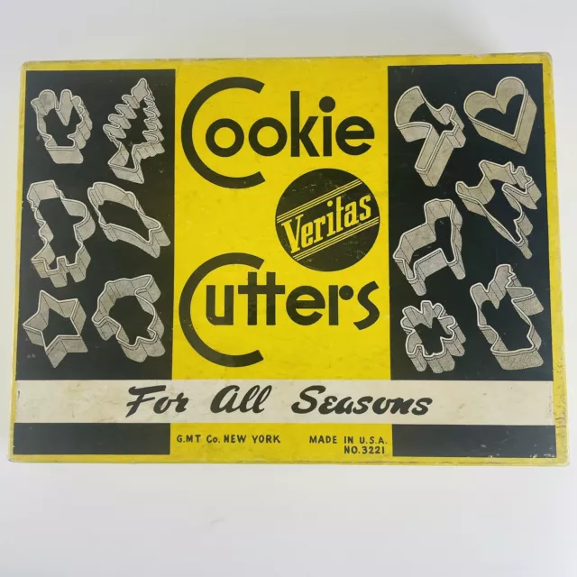 VERITAS Metal COOKIE CUTTERS Set of 12 VTG All Season Shapes Made USA Complete