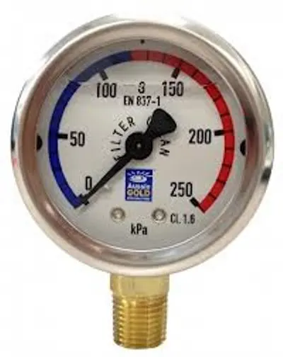 Pressure Gauge Oil Filled, use for Media, Cartridge or DE filters.BOTTOM MOUNT