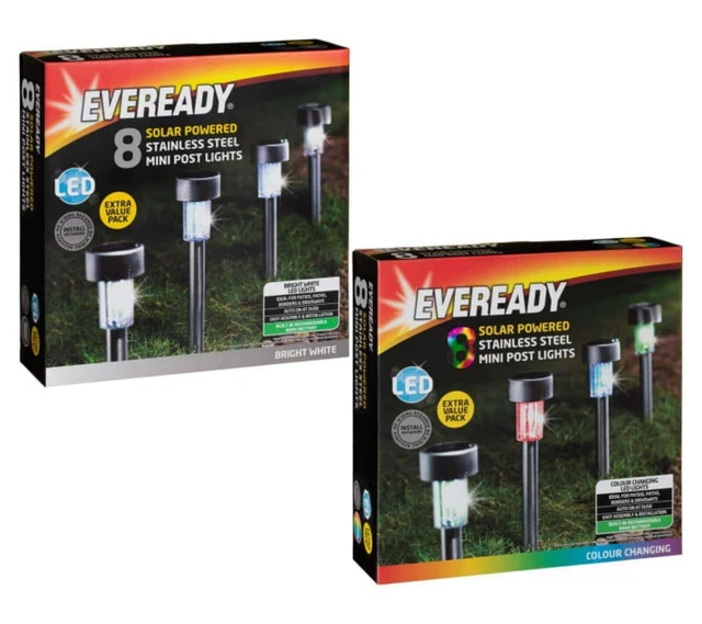 EVEREADY 8 SOLAR Power Mini Post Lights Bright White Colour