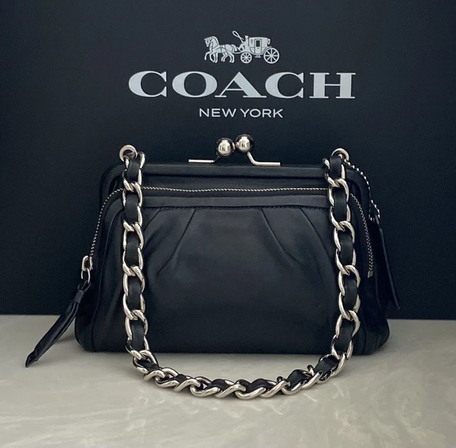 Coach Parker Black Leather Silver Chain Strap Satchel 13621 Euc