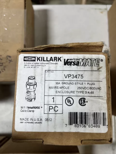 Hubbell Killark VP3475 30A 4W 4P 250VDC/600VAC Plug Assy NEW