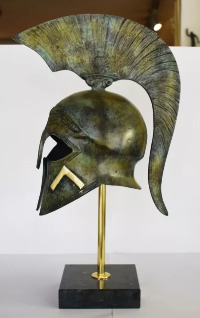 Ancient Greek Spartan Corinthian Helmet - Classic Period - Marble Base - Bronze