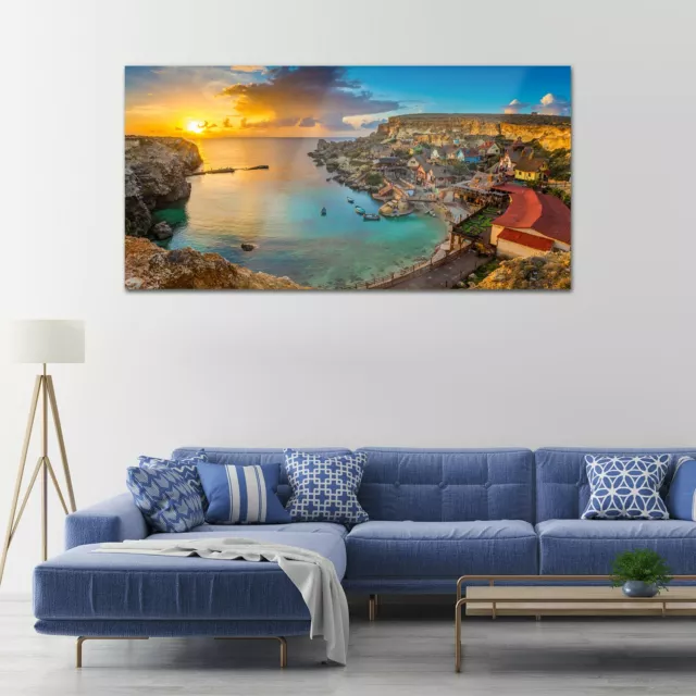 Modern Art Print on Glass Picture Photo Gift Image 140x70 Malta Village Island 2