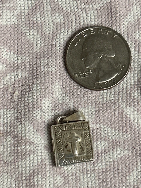 Vintage Sterling Silver Bible Book Cross Charm Pendant Locket Tested 925