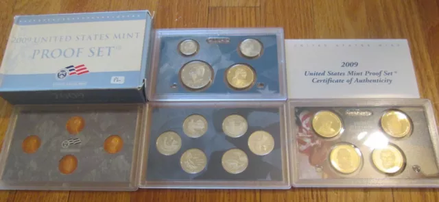 2009 Proof Set U. S. Mint 18 coin Set Quarter President Dollar 4 Penny  COA