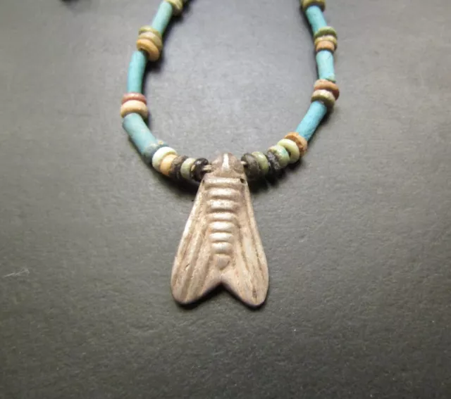 NILE  Ancient Egyptian Electrum Fly Amulet Mummy Bead Necklace ca 600 BC