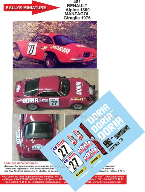 Décalcomanie 1/12 Alpine Renault A110 Ragnotti Rallye Monte Carlo 1976, Réf 0429, Neuve