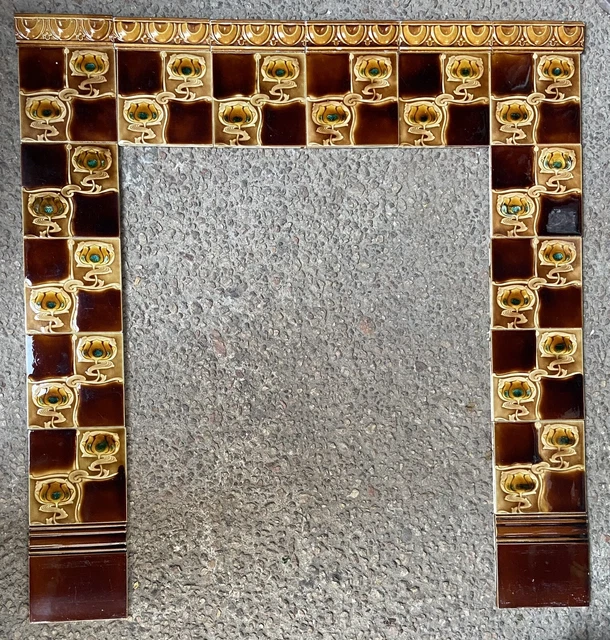 ENGLAND - ANTIQUE ART NOUVEAU - 22 ORIGINAL TILES FOR FIREPLACE c1900 (BROWN)