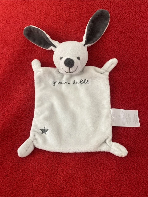 🇫🇷Doudou Lapin Blanc Oreilles Grises Brodé Étoile GRAIN DE BLÉ Z ZANIER NEUF