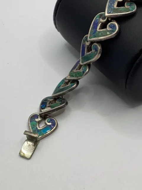 VTG Sterling Silver Mexico Turquoise Lapis Link Bracelet 7in 26.9g