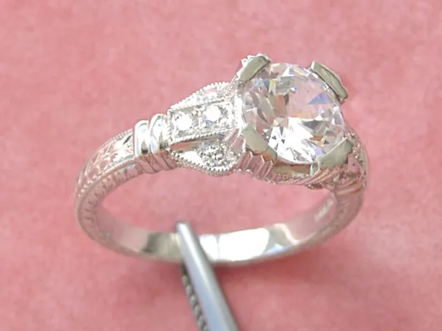 ART DECO STYLE .20ctw DIAMOND PLATINUM ENGAGEMENT RING MOUNTING set your 1.5ct
