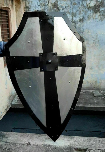 Antique Hand-Forged Gothic Layered Steel Cross Shield Medieval Battle Armor Gift