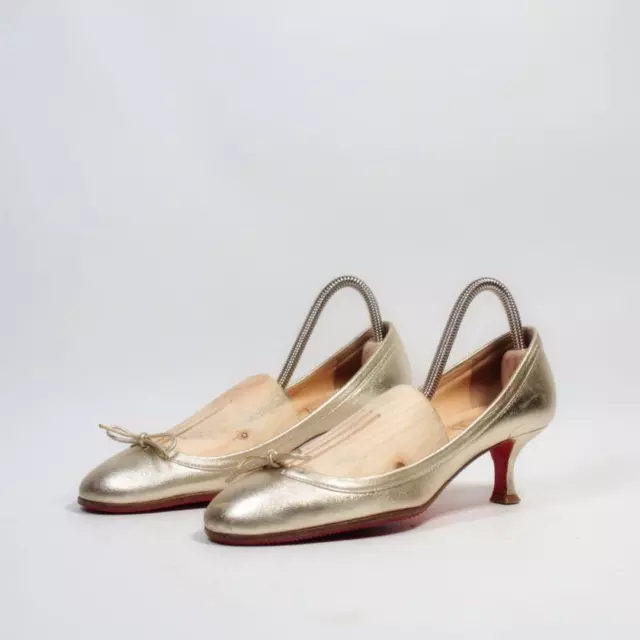 WOMEN 6.0US LOUBOUTIN Gold Metallic Leather Round Toe Pumps High Heels ...