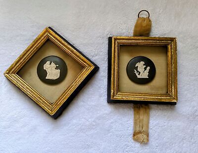 Set of Two Antique Victorian Framed Plaster Cameos of Angels