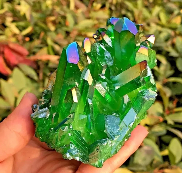 Natural Quartz Crystal Aura Green Titanium Cluster VUG Specimen Stone Healing