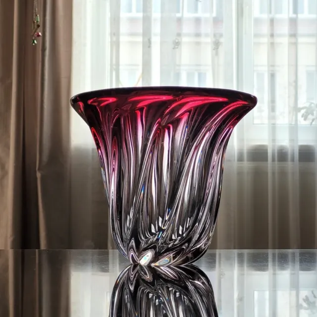 Kristallglas Vase von Val st.Lambert, Belgien um 1950er, signiert..