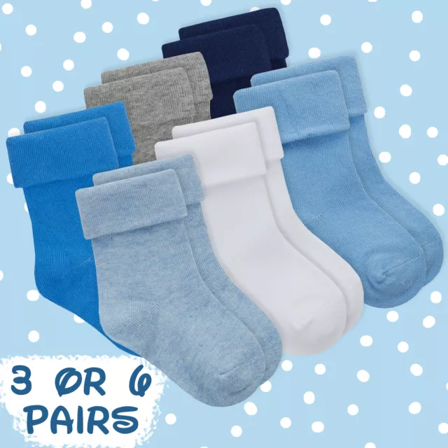 Baby Boys Turn Over Top TOT Socks 3 6 Pairs Newborn Infant Toddler Blue Socks UK