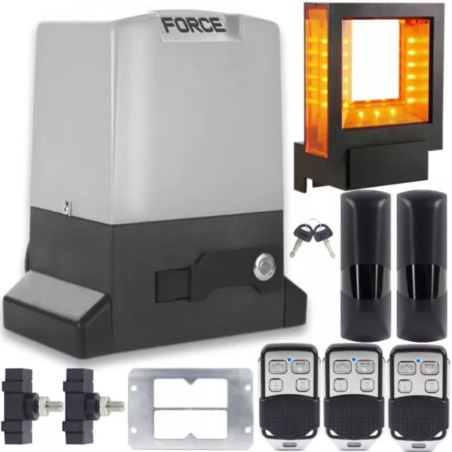 Azionamento porta scorrevole Force 2000 set 2000 kg + motore cancello scorrevole + luce lampeggiante