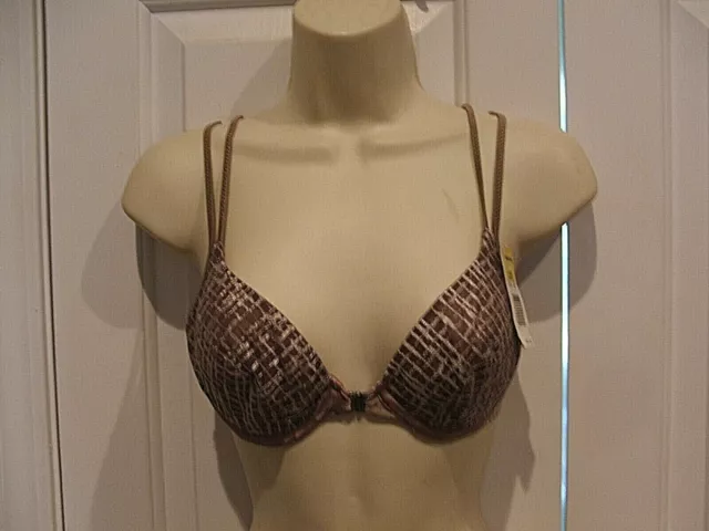 NWT WONDERBRA FRONT CLOSE BROWN/ SILVER LIGHTLY PADDED  UNDERWIRE  bra 32 C