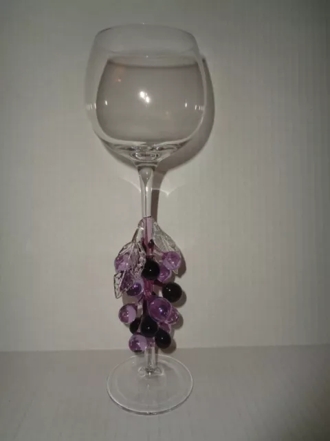 Super MURANO Charming CRYSTAL HOCK WINE GLASS Amethyst Grape Stem HAND CRAFTED