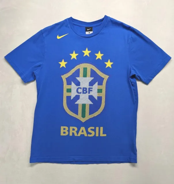 Nike Brasil CBF Soccer T Shirt Men's Large Blue Short Sleeve Logo 2010 Brazil