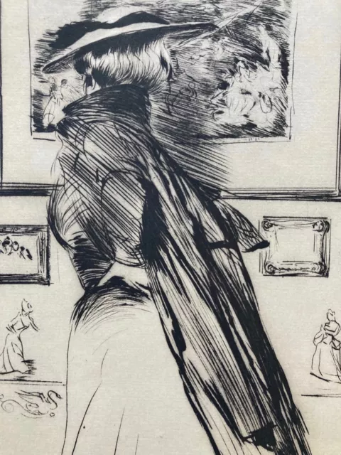 Paul Helleu Dame vor Bildergalerie - Orig. Radierung in Photogravure um 1903