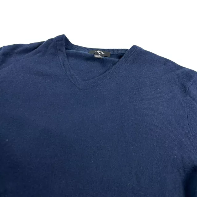 Callaway Men's 100% Cashmere V-Neck Pullover Sweater Navy Blue • Large