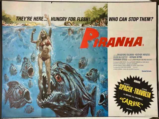 Piranha / Carrie Original Quad Movie Cinema Poster Joe Dante Roger Corman 1978