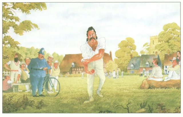 COMIC Steve Garner BOWLER GETTING READY ENGLISH CRICKET POSTCARD Series 1 - NEW