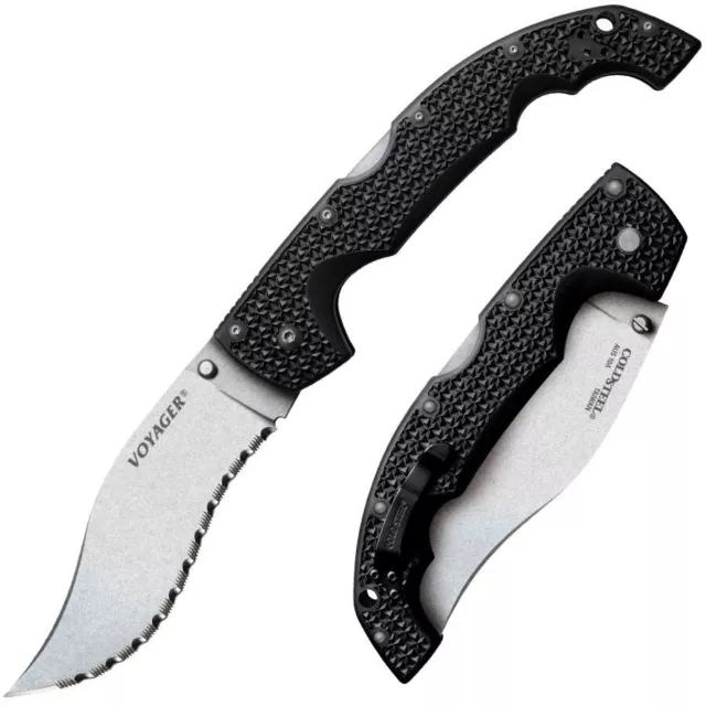 Cold Steel XL Voyager Folding Knife BLK Griv-Ex Handle AUX10-A Serrated 29AXVS