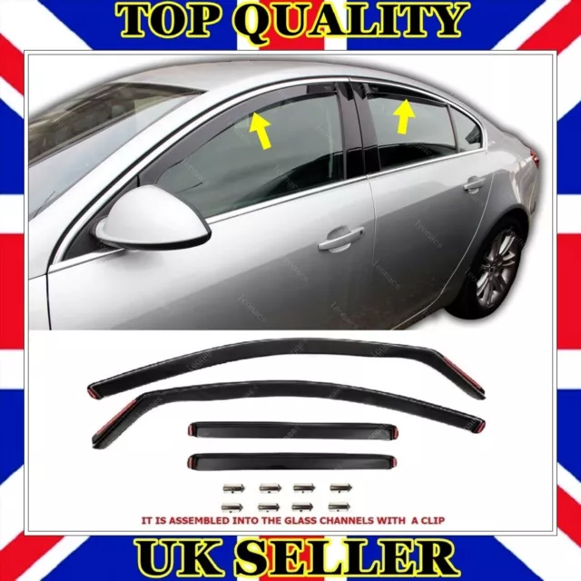 Window Visor Wind Deflector with clips 4 pcs For INSIGNIA HB-SALOON 2009 TO 2017