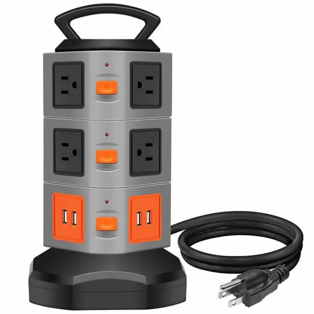 Power Strip Tower 10 Outlets 4 USB Ports Surge Overload Protector with 6FT Cord