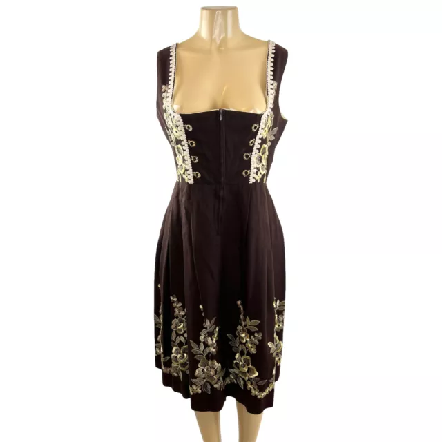 Dirndl Dress Size 44 Brown Floral Embroidered Oktoberfest Rose Dirndl Aus Bayern