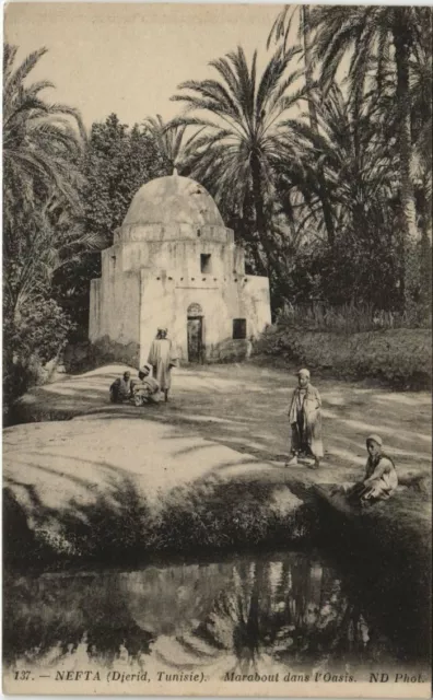 CPA AK TUNISIE NEFTA (Djerod, TUNISIE) Marabout dans l'Oasis (153341)