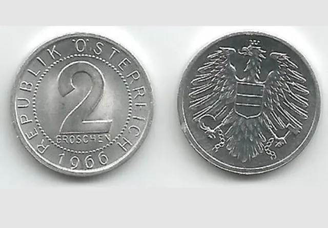 Lot of 67: UNC  1966 Austria 2 Groschen coins