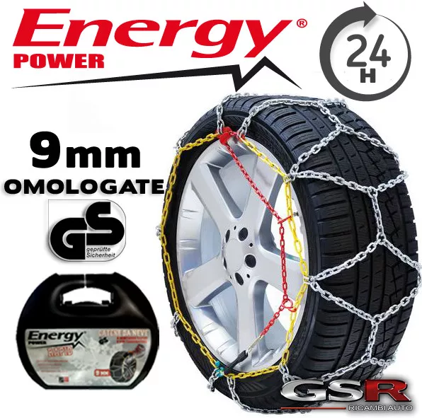 CATENE DA NEVE Auto 9 mm OMOLOGATE per gomme 195/65 R15 Energy Power Gruppo 80