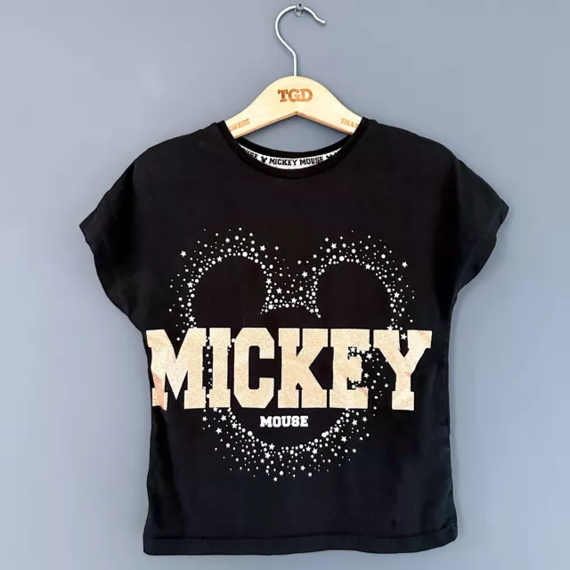 Girls Disney Mickey Mouse Black Glitter Print Cotton T-Shirt Top Age 4-5 years