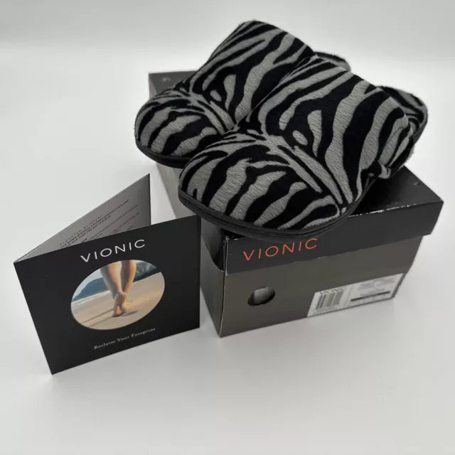 Vionic Womens Indulge Gemma Mule Slipper Dark Grey Zebra Size 7M US