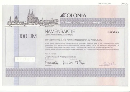 Colonia Konzern AG  100DM Köln 1991