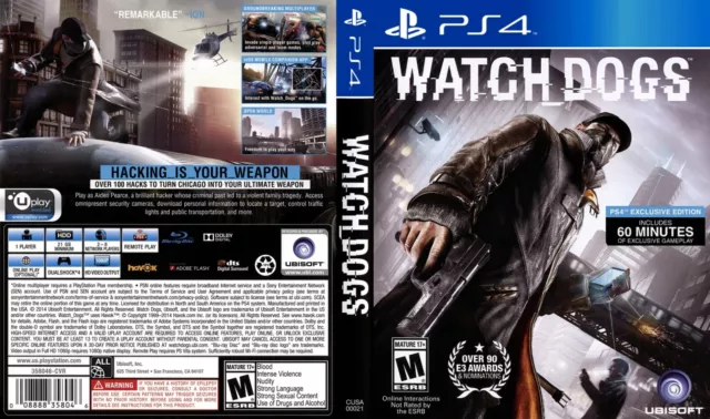 Watch Dogs PS4 Replacement Box Art Case Insert Cover Only No Game