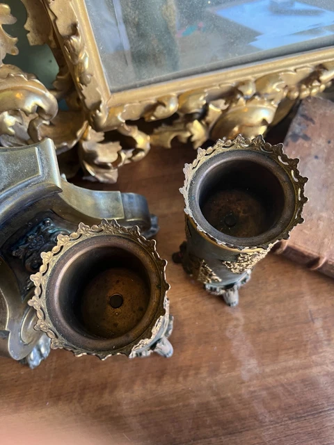 19th Eme Tole & Antique Golden Brass Candelstick 19th Pair of Candelstick Candelsticks 3