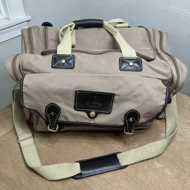 Eddie Bauer x Ford Duffle Bag Khaki Tan Canvas Carry-On Shoulder Strap VGC
